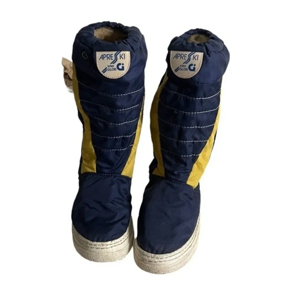 APRES SKI Blue Yellow Nylon Rubber Boots Moon Boots